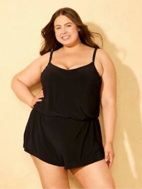 Shade & Shore Black One-Piece Swimsuit Romper